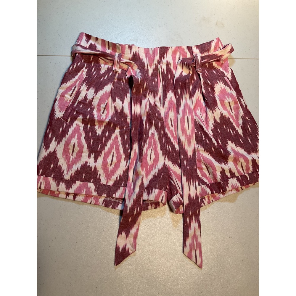 Molly Bracken Pink Ikat Cotton Paperbag Shorts ZS06CE Large NEW